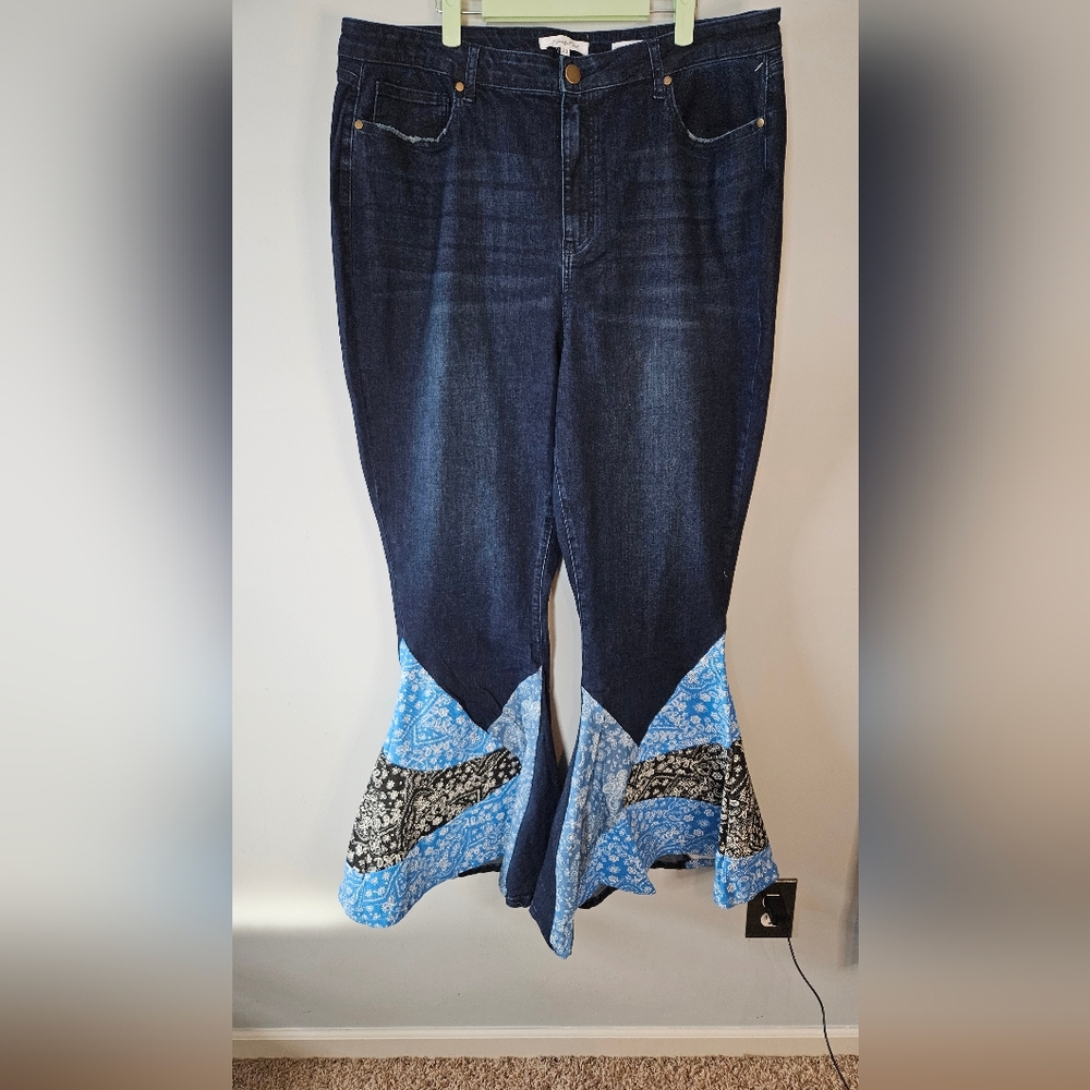 A Beautiful Soul Bandana Patchwork Flare Jeans Plus Size 22